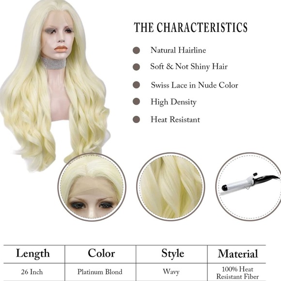 💕26” PLATINUM BLONDE BODY WAVY CURLY LACE FRONT WIG 💕 NWT - Picture 5 of 5